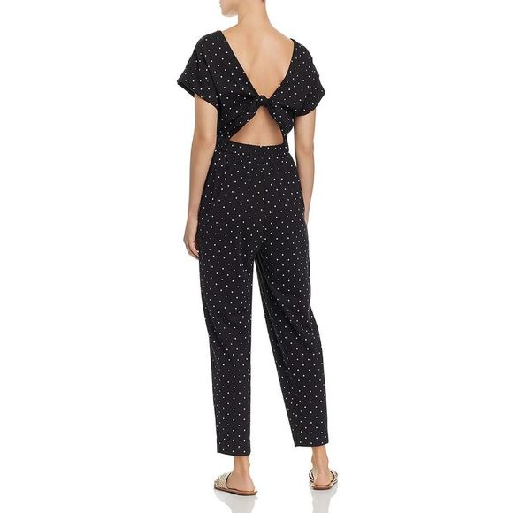 La Vie Rebecca Taylor Womens Romy Black Polka Dot Tie Back Jumpsuit - Picture 2 of 6